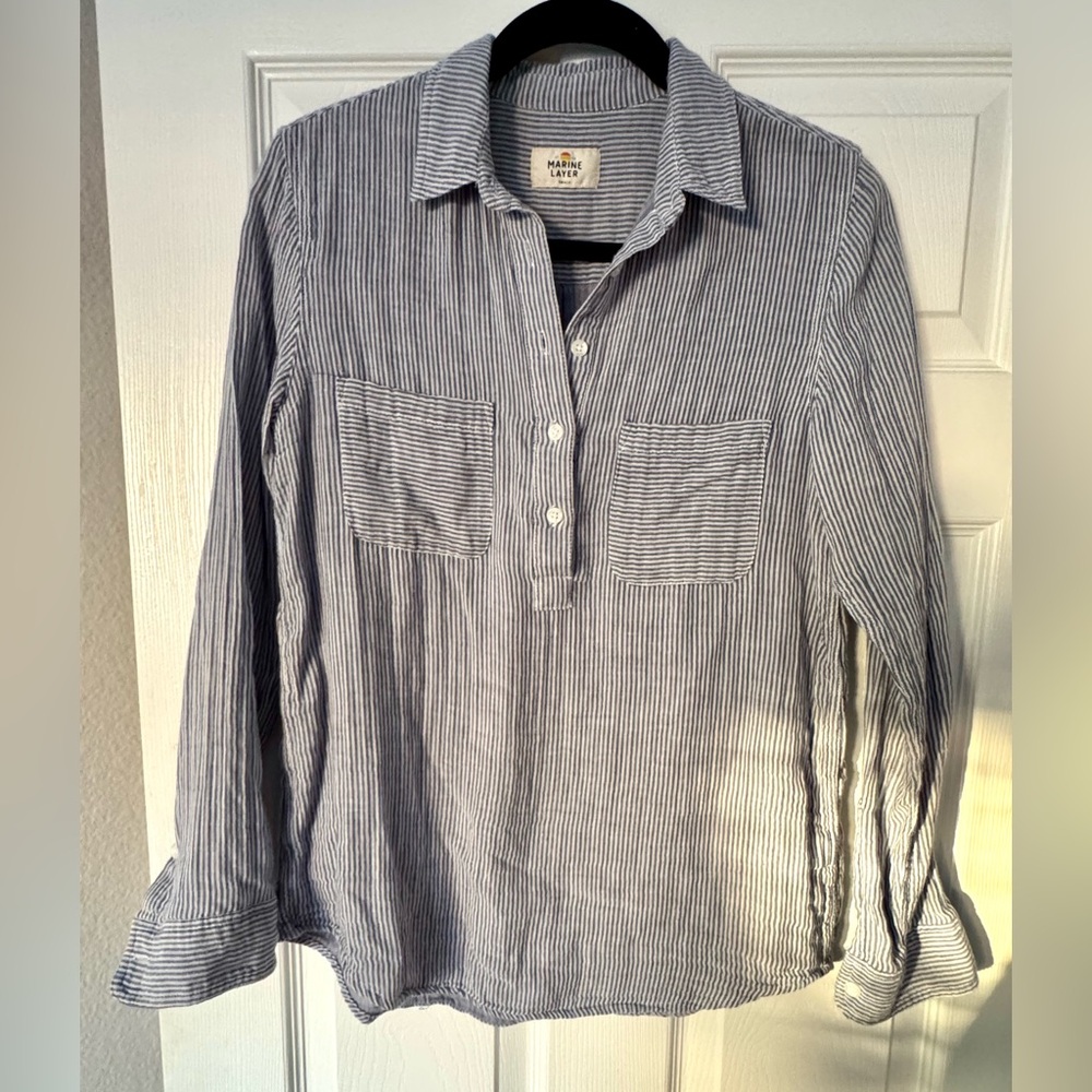 Marine Layer Blue and White Striped Shirt